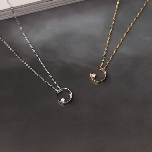 925 Sterling Silver Delicate Cubic Zircon Moon Charm Pendant Necklace for Women Daily Jewelry Gifts Three Colors Necklace S-N654