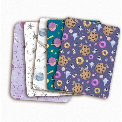 Polyester Cotton Fabric Star Moon Universe Pattern Printed Cloth Fabric Dress DIY Masks Making Craft By The Meter 45*145cm 1pc