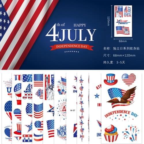10PCS Independence Day Temporary Tattoo Stickers for Men Women Arm Body Art Waterproof Fake Tattos Tatuajes Temporales Flash