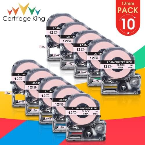 10PK Satin Ribbon Labels for Epson SFR12PK LK-4PBK Black on Pink Gifts Wrapping Ribbon Compatible for Epson LW-300 LW-400 Maker
