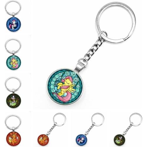 2020 New Cartoon Peripheral 4 Color Unicorn Keychain Glass Convex Personality Pendant Keychain Gift