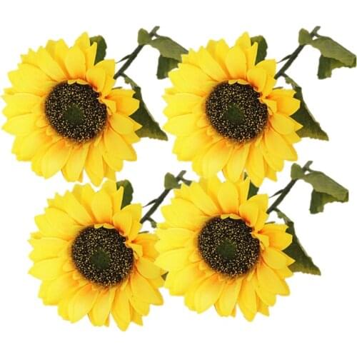 4 Pcs Artificial Sunflowers Big Head Long Stem Artificial Silk Flowers for Home Hotel Office Wedding Party Garden Craft Art Deco