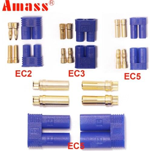 2 set Amass EC2 Male Female Bullet Connector Banana Head Plug For RC Lipo Battery