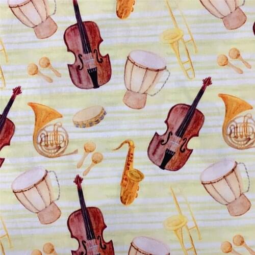 110cm Width violin African drum Saxophone French Horn Music Note Cotton Fabric for Girl Clothes Bedding Set Hometextile Cushion