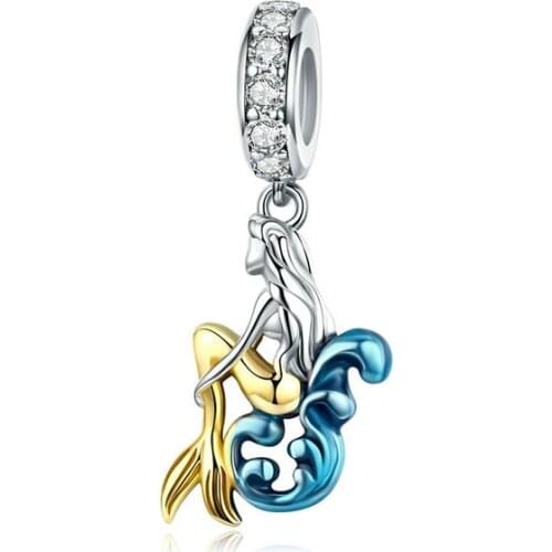Auffik New genuine 925 sterling silver mermaid necklace pendant fit 3MM bracelet charm original beads jewelry making