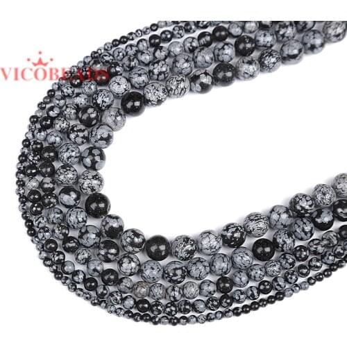 Natural Stone Beads Snowflake Obsidian Beads Round Selectable Size 4 6 8 10 12mm For Jewelry Making Diy Bracelet