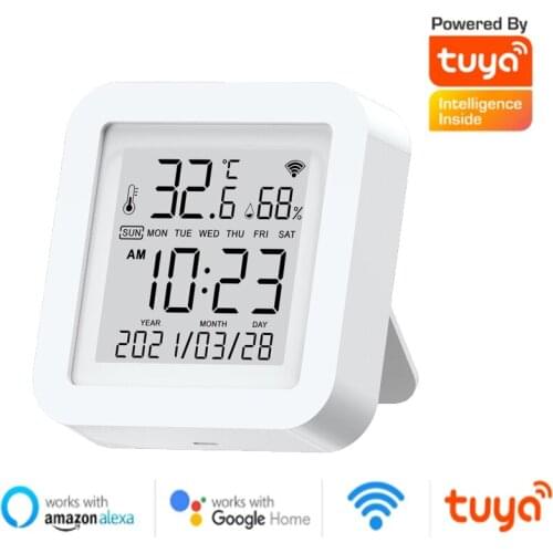 Tuya WIFI Temperature And Humidity Sensor Show Time And Date Temperature Humidity Detector Work With Alexa Google Home