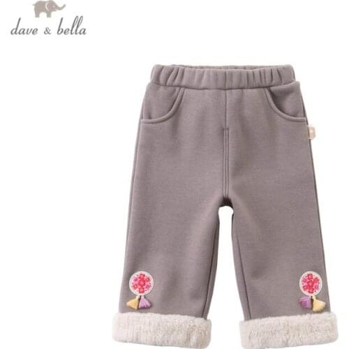 DBJ15571 dave bella winter baby girls fashion bow floral padded pants children full length kids pants infant toddler trousers