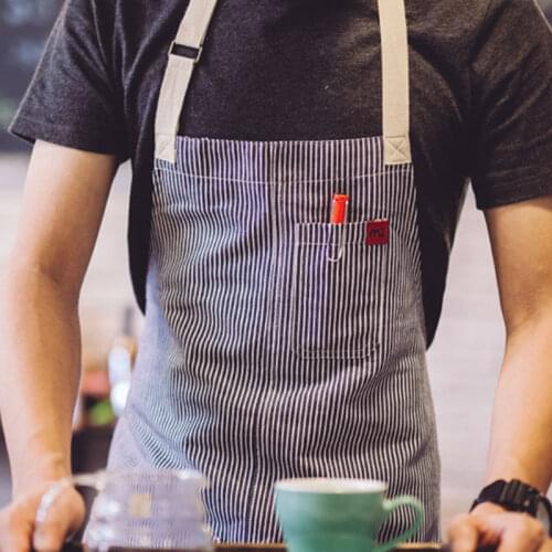 Long Striped Cotton Apron Barista Cafe Bartender Waitstaff Baker Chef Culinary Uniform Florist Artist Painter Work Wear B20