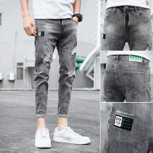 Denim Jeans Mens Slim Pants Pants for Spring and Summer 2021 New Hole Casual Trend All-match Stretch teenager pencil Pants