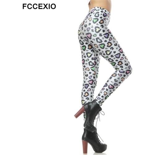 FCCEXIO New Brand 3D Printed Leggings Leopard Heart Digital Leggins Summer Leggings High Qualiy Women Pants