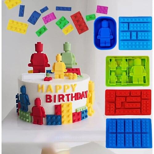 DIY Cake Mold Robot Building Block Ice Cube Tray Candy Mould Chocolate Molds Kids Party Toy Handmade Resin Concrete Craft Making