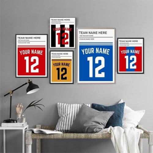 Personalised Football Poster and Print Choose Your Team Name Number Wall Art Canvas Painting Wall Picture Living Room Home Decor