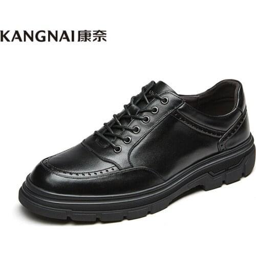 KANGNAI Formal Shoes Brogue Retro Genuine Leather Oxfords Lace-Up Business Casual Shoes for Men