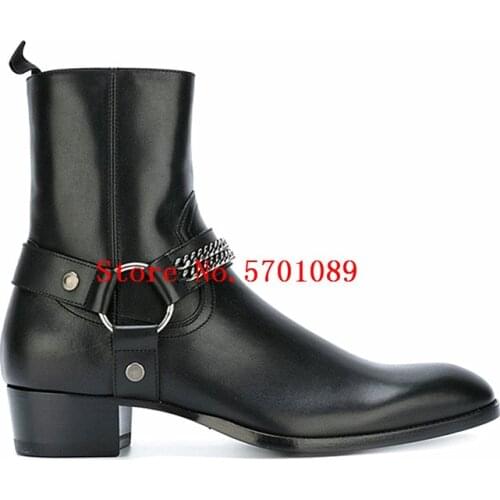 Classic Wyatt Harness Ankle Boots Men Shoes Handmade Wyatt Zip Buckle Ring Strap Vintage Chain Men Chelsea Boots West Shoes