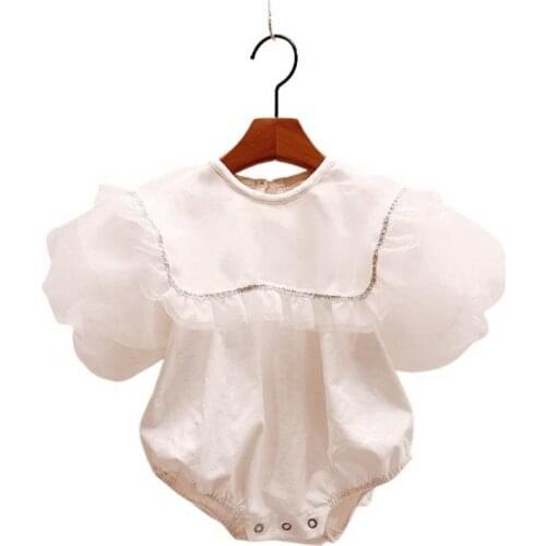 KOKI Baby Clothes Short Sleeve Gold White Infant Party Romper New Born White CottonSummer Clothing Outfit One Piece Jumpsuit