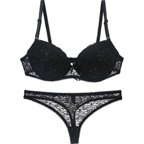 Sexy Lingerie Bra Set Underwear Sets Printing dot Women Set Solid Color Silk Lace Push Up Big Size Bra And Panty set