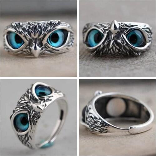 Hot selling personality retro devil eye owl ring opening adjustable jewelry women jewelry exquisite gifts