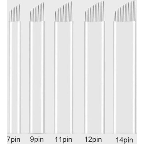 Meancere 10pcs Microblading 0.25mm 7/9/11/12/14 Pin Permanent Makeup Eyebrow Flex Manual Pen Tattoo Needles Arc-shaped