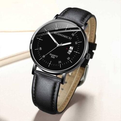 ECONOMICXI Mens Watch Business Military Men Watch Quartz Wristwatch Leather Band Watch Male Clock Relogio Masculino montre 2020