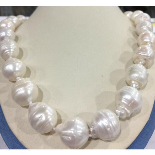 Rare Huge 15x20MM WHITE SOUTH SEA BAROQUE KESHI AKOYA PEARL NECKLACE 18" AAA