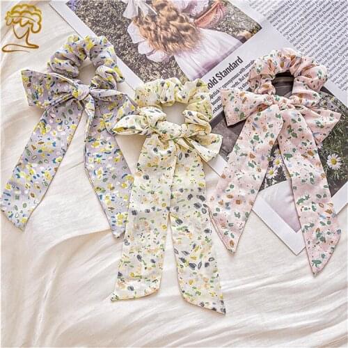 New 2021 Floral Bow Large Intestine Hair Ring Headdress Summer Womens Ponytail Rubber Band Fresh Top Cuft