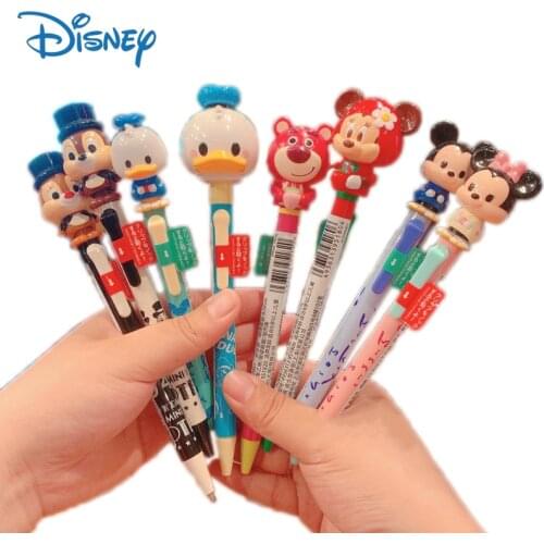 Disney Genuine Stationery Cute Mickey Minnie Mouse Ball Point Pen Kawaii Lotso Anime Figures Model Black Pens 0.7mm Kids Gifts