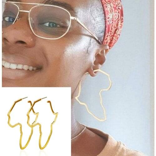 Exaggerated Africa Map Big Earrings Hollow Geometric Stainless Steel Earrings for Women Party Jewelry Wholesale A16