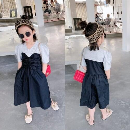 Family Matching Outfits Mother Daughter Pleated Dresses Korean Summer Short-sleeved Girls A-line Party Birthday Costumes