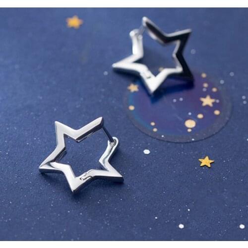 S925 Sterling Star Earrings Hot Selling Allergy Free Silver Hoop Earring for Women New Design Three-dimensional Trendy Ear Jewel