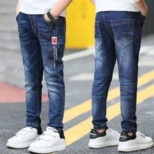 Boys Elastic Denim Trouserr Autumn 4-15Y Cotton Boys Trousers Clothing Mid Waisted Letter Novelty Children Clothes
