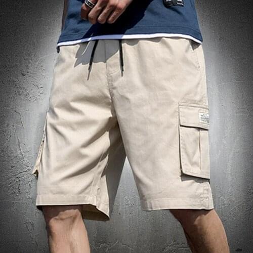 2021 Mens Shorts Cargo Summer Fashion Big Pockets Knee Length Drawstring Men Shorts Cotton Overalls Beach Pants