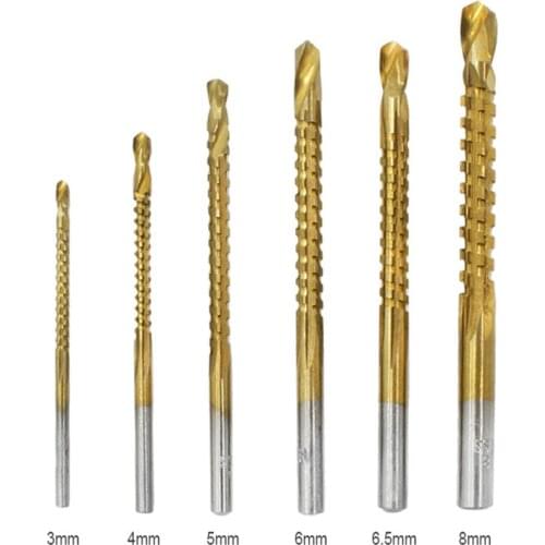 6PCS sawn drill plated titanium pull sawn woodworking drill bit 3-8mm serrated drill carpentry tool blade pull slot serrated