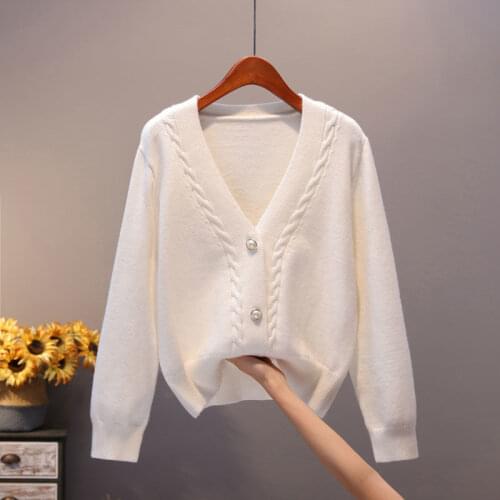 Urifens 2021 Single-breasted Twist V-neck Cardigan Sweater Women Elegant Atmosphere Knitted Loose Sweater Female LBJ2273