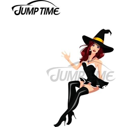Jump Time 13 x 7.8cm For Sexy Halloween Witch Car Stickers Trunk Windows Decal Bumper Anime Refrigerator VAN Decoration