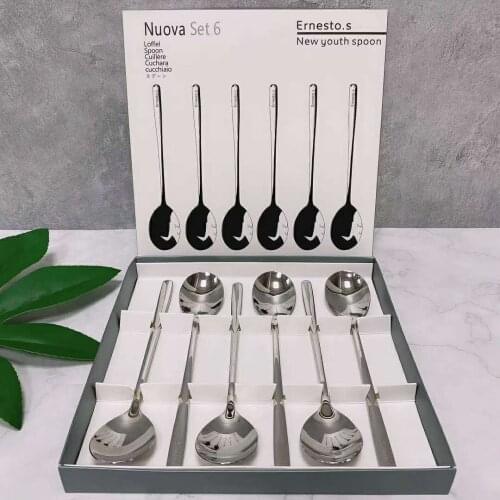 High quality spoon tableware 6 sets of spoon spoon spoon long handle 304 stainless steel spoon spoon spoon to eat