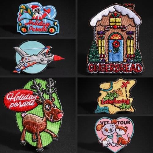 High quality cartoon embroidery patches Down jacket sweater Elk biscuit house Santa Claus Decal sewing and ironing on clothing
