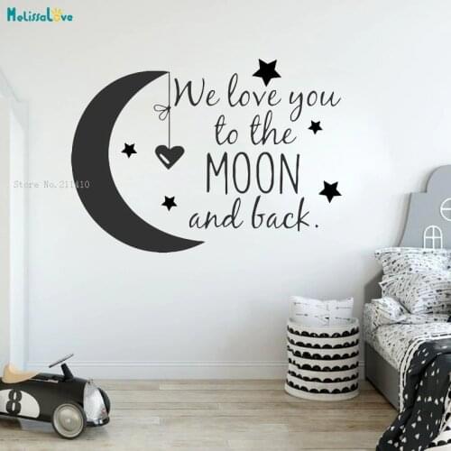 We Love You To The Moon And Back Wall Sticker Lovely Decor For Baby Girl Room Nursery Cartoon Art Vinyl Murals YT2790