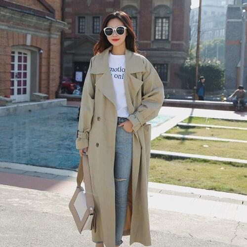 Womens Double-breasted Windbreakers 2019 Spring Autumn New Fashion X-long Trench Coat Female Bandwidth Belt Loose Overcoat R846