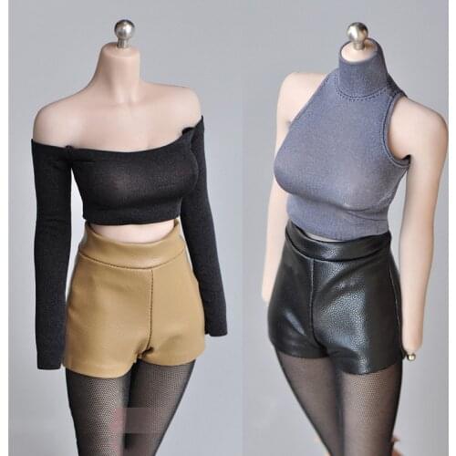 1/6 Scale Female Sodier PU Leather Shorts Sexy Skinny Work Party Wear Model for PH TBL 12" Action Figures Body Toy