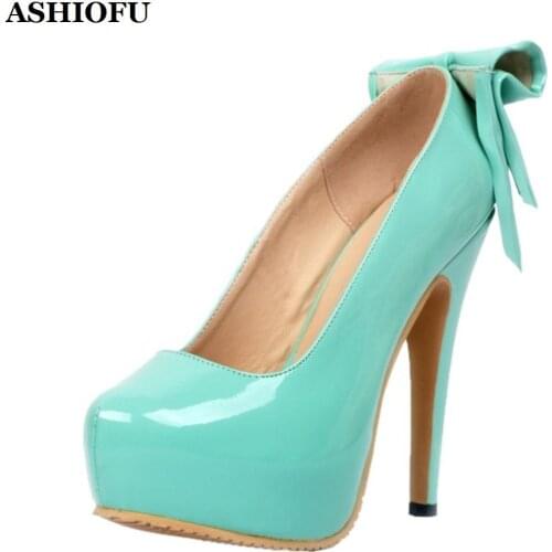 ASHIOFU Handmade Ladies High Heel Pumps Butterfly-knots Party Prom Dress Shoes Slip-on Platform Evening Fashion Pump-Shoes XD005