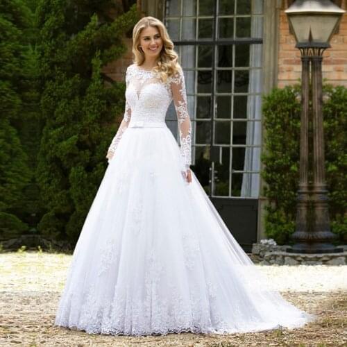 H242 Vestidos De Novias White Dress Plus Size Long Sleeves Backless Wedding Gowns Custom Made A Line Dresses Robe De Mariee 2021