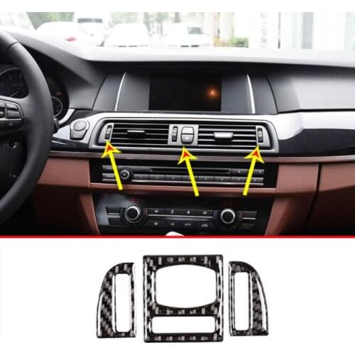 3pcs Real Carbon Fiber For BMW 5 Series F10 F18 520 2011-2016 Car Center Air AC Vent Frame Trim Stickers Auto Accessories