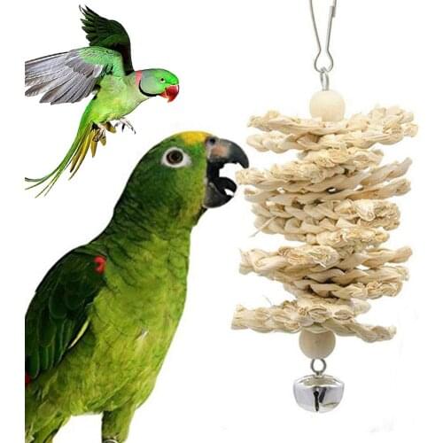 8pcs Parrot Biting Toy Swing Stand Platform Loofah String Straw Bell Biting String Toy Bird Toy Parrot Biting Set 8 Piece Set