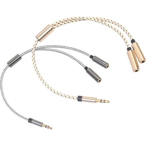 3.5mm Jack Audio Aux Cable Male Headphone Splitter Cord 3 Nylon Weave Male to 2 Female Extension Headphone Splitter