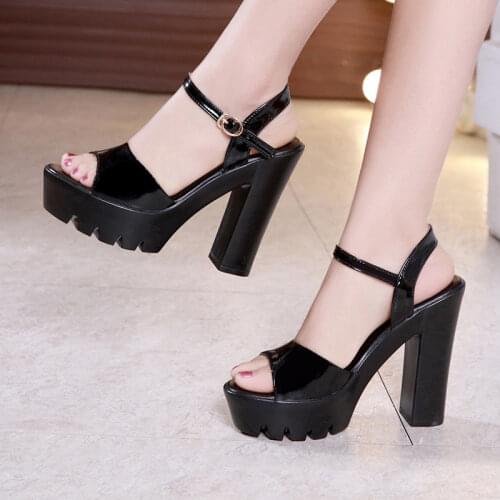 Block Heel Platfom Shoes Women Sandals Summer 2021 Wedding Shoes Patent Leather High Heels Sandals Ladies Office Shoe 41 42 43