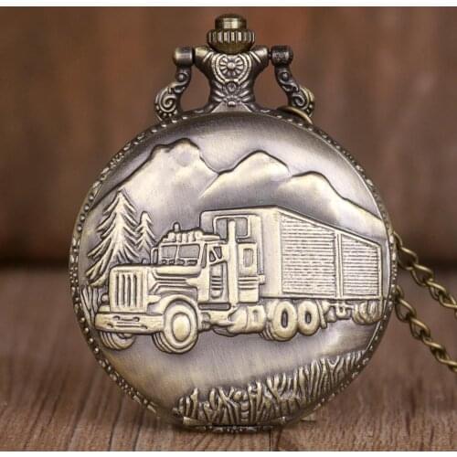 Bronze Antique Pocket Watches Car Truck Pendant Quartz Fob&Pocket Watches Necklace Chain Watches relogio de bolso Dropshipping