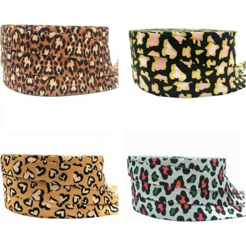 10Yards 16mm Leopard Printed Fold Over Elastic FOE Handmade Accessories DIY Hair Tie Party Decor Ribbon