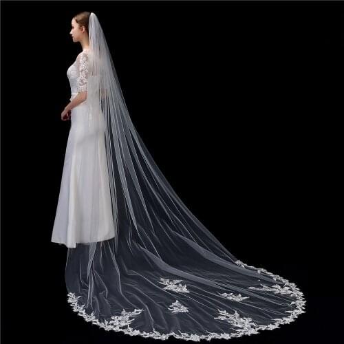 Bridal Veils 2021 New Wedding Dress With Comb Luxury Lace Edge One-layer Appliqued 3m Long Cathedral Veil