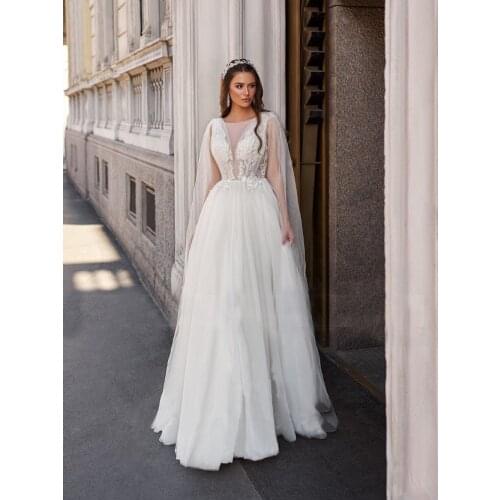 Deep V Neck Tulle Applique Wedding Party Gown Bohemian Lace 2021 Illusion Top A Line Bridal Dress Custom Made Ceremony Plus Size